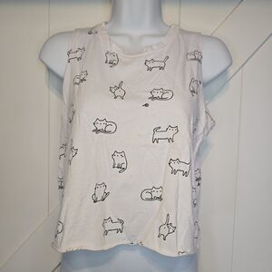French Pastry White Cat Print Crop Top